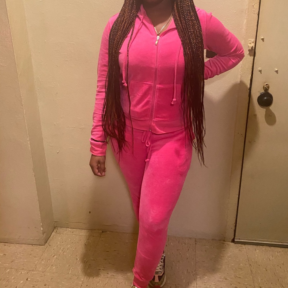 Pink velour sweatsuit